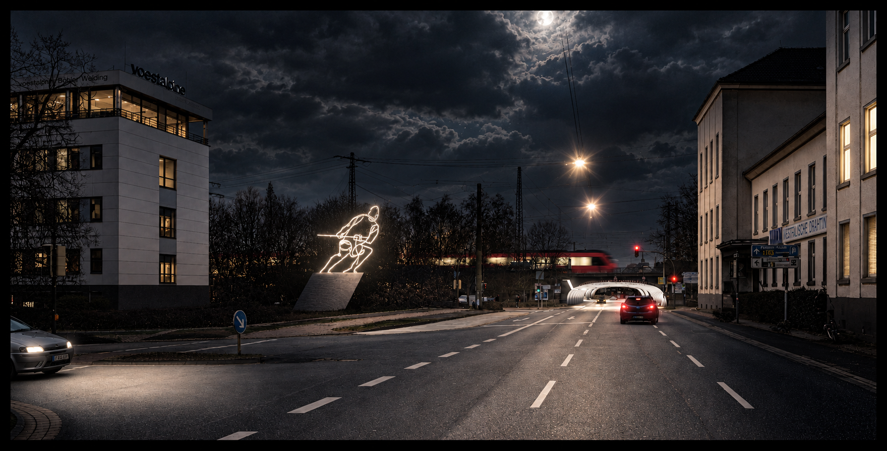 Hamm – Westquartier: Konzeptansicht des westlichen Eingangs mit Lichtgestaltung